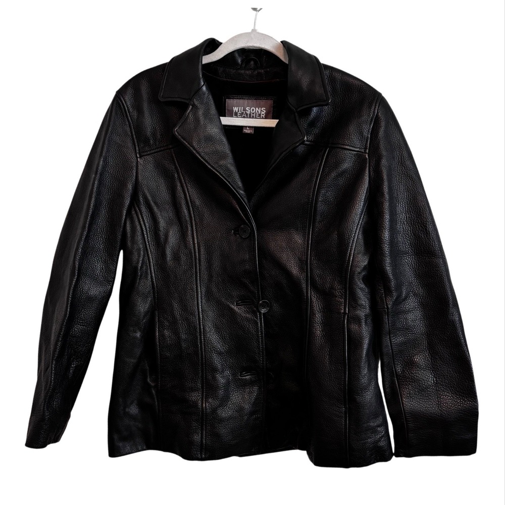 Wilsons Leather Fitted Jacket Womens Large Black 90s Gothic Classic Modern